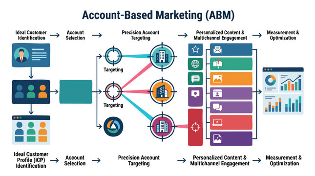 Account Based Marketing ABM Strategy Process Flowchart Illustration