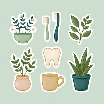 Charming Botanical Collection Featuring Plants, Toothbrushes, and Cozy Home Essentials for a Fresh and Inviting Space