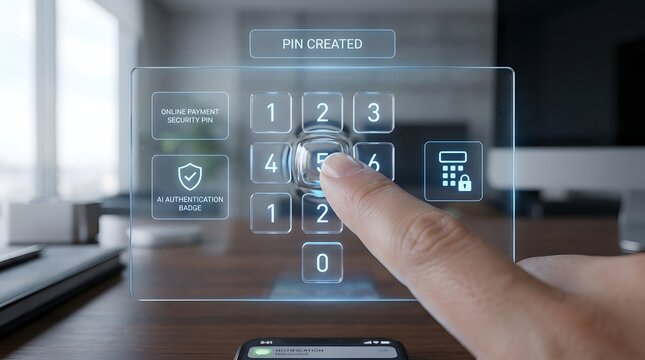 Secure digital payment finger pressing numeric pad on smartphone for online transactions