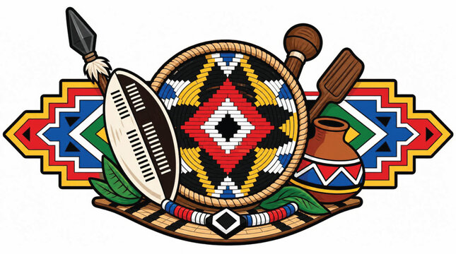 Vibrant Geometric Pattern Inspired by South African Flag Colors and Traditional Textiles