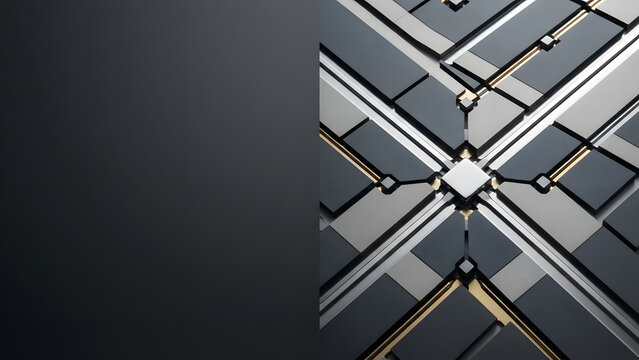 Quantum Spintronics Processor Circuit Grid on Dark Matte Background with Premium Copy Space for Tech Presentation