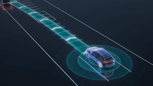 Autonomous Car Changing Lanes to Overtake in Three Quarter View
