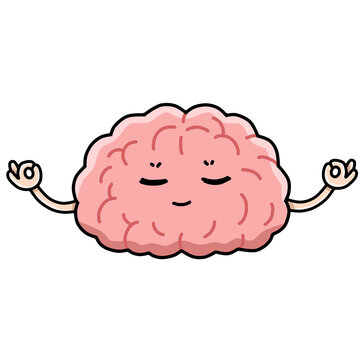 Cute brain character meditating in lotus pose mental health vector