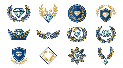 Obraz premium Luxury Diamond and Laurel Wreath Emblem Logo Collection for Premium Branding and Jewelry Awards