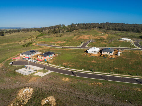 homes under construction in new suburb on outskirts of town in Australia