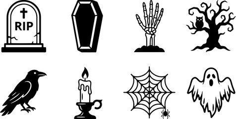 Fototapeta premium Cemetery and spooky night icons collection for halloween and gothic art themes