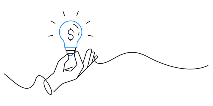 hand showing lightbulb business solutions idea single line illustration