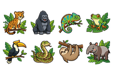 Fototapeta premium Jungle Animals Collection Cartoon