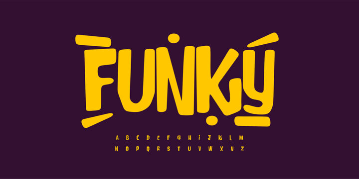 Quirky bold font logo alphabet festive latin playful typography, rounded squared lettering for Dia de los Muerto title text, kids birthday, carnival poster headline, party branding. Vector typeset.