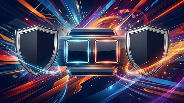 Dynamic football match prediction graphic featuring dual team shields and vibrant motion light.