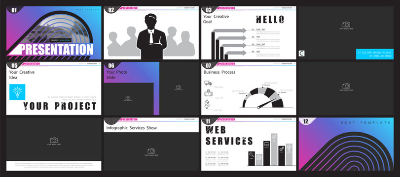 Business infographic presentation templates, colorful and black elements on white background. People Businessman, teamwork on business development, photo, PowerPoint, annual report Vector illustration