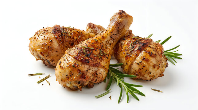 Roasted chicken drumsticks with fresh green rosemary herbs