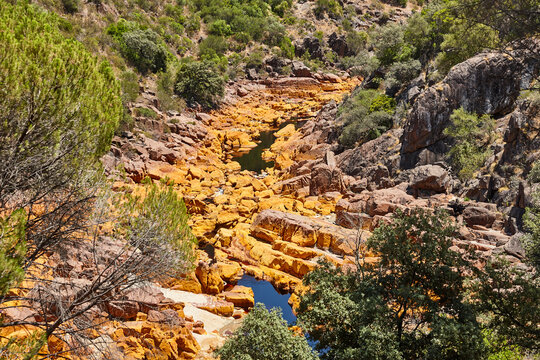 Riotinto opencast old mine river. Pena de hierro. Andalucia. Spain