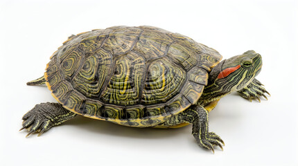 Obraz premium Red eared slider turtle isolated on white background