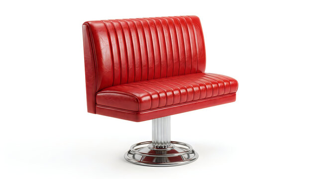 Red vinyl diner booth seat with a chrome metal base
