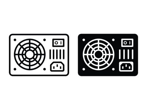 Computer Power Supply Unit Icons for Hardware and Technology
