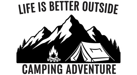 Mountain range and camping tent silhouette against a white background outdoor adventure design © MDRASEL