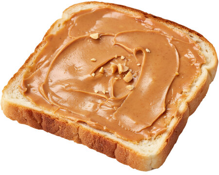 Slice of bread with creamy peanut butter spread during a morning breakfast isolated on transparent background