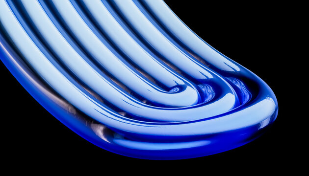3D cobalt ribbon cascade bends into a reflective loop