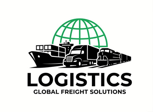 Logistics global freight logo design. Shipping and transportation vector with globe icon set.