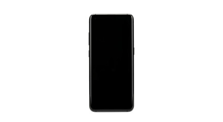 Modern smartphone with a sleek design and a blank black screen on a white background © Sapphire