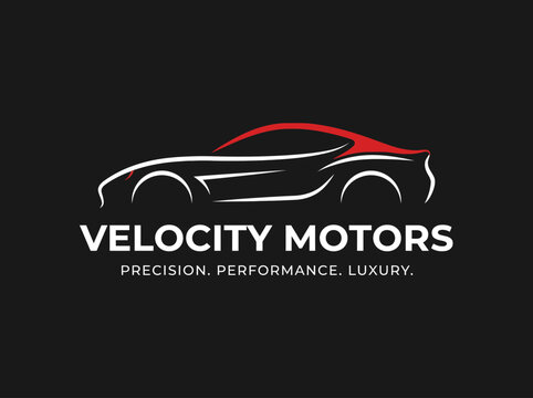 Sleek Automotive Logo Featuring Dynamic White Lines and Bold Red Accents Representing Modern Performance Luxury Vehicles for Professional Car Branding