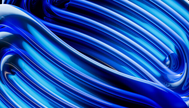 3D cobalt wave layers overlap in a polished abstract surface