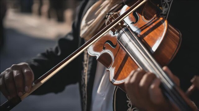 A focused individual performing on a stringed instrument.