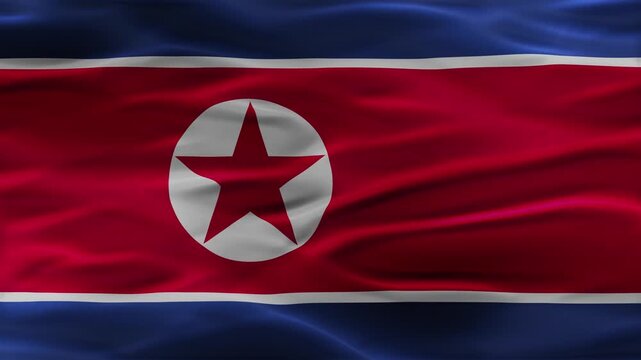 North Korea flag waving Video. North Korean flag made of satin or silk fabric. 4K Video Animation.