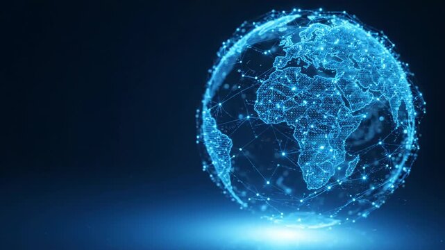Global digital network connection on a glowing blue earth globe