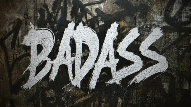 A close-up of graffiti art featuring the word 'Badass' written in bold white letters on a dark background.