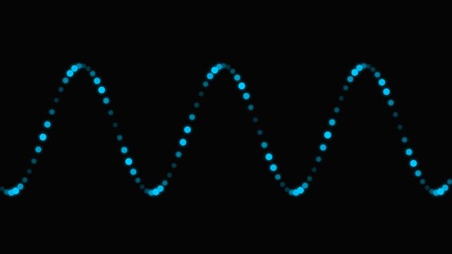 A glowing blue sine wave formed by small illuminated light particles