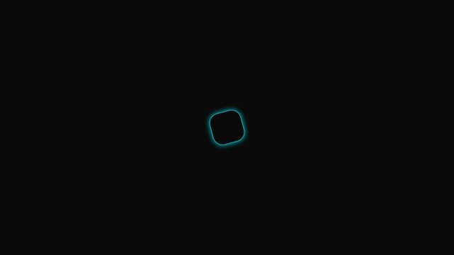 Minimalist glowing blue rounded square shape isolated on deep black background