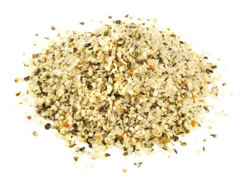 Food and Health - Shelled Hemp Seed on white Background
