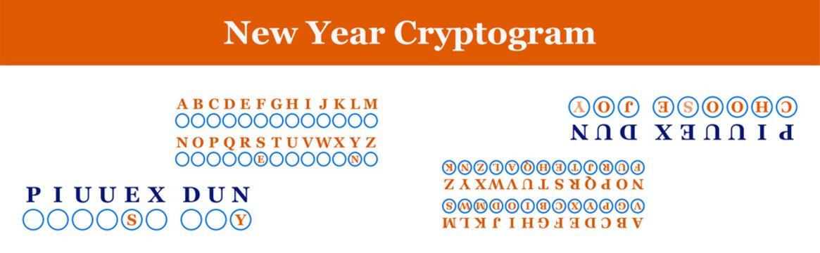 New Year coded message, a motivational phrase, and a New Year's wish