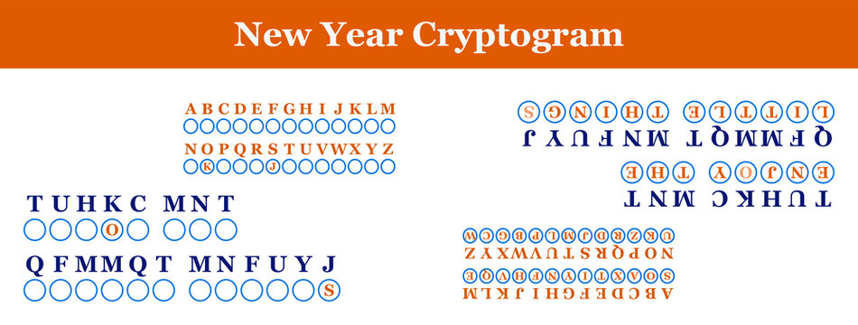 New Year coded message, a motivational phrase, and a New Year's wish