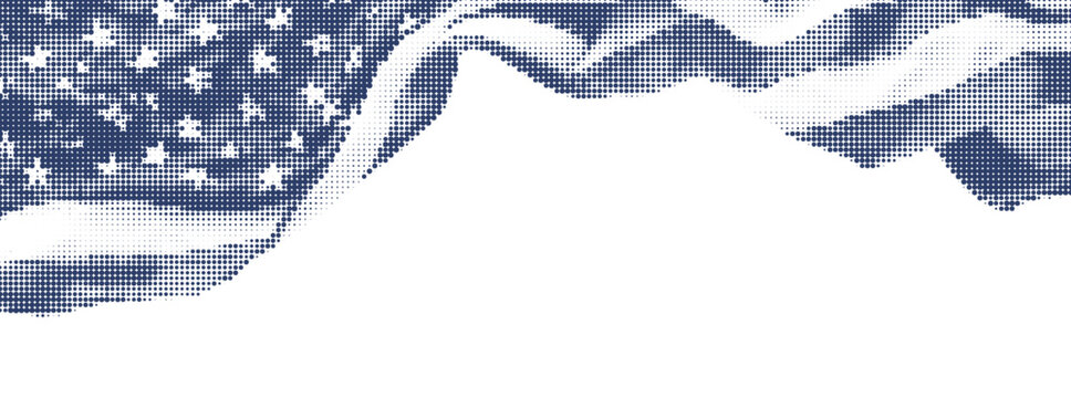 Halftone american flag waving border on patriotic us stars and stripes dotted pattern header banner