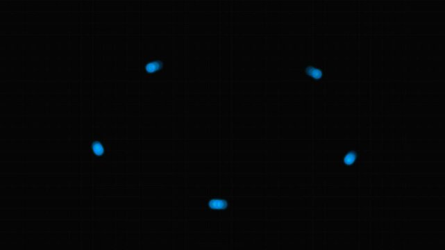 Five glowing blue soft bokeh orbs arranged in a perfect pentagonal formation