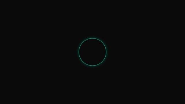 A single glowing teal circle centered on a solid black background design