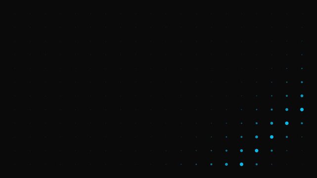 Minimalist blue dotted pattern arranged in a corner on a black background