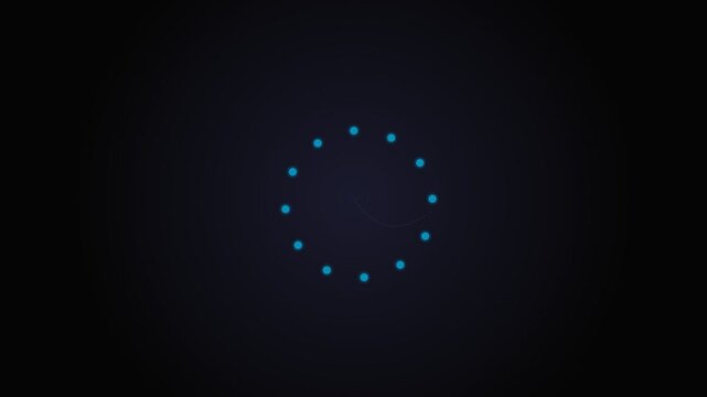 Minimalist circular ring of glowing blue dots against a solid black background