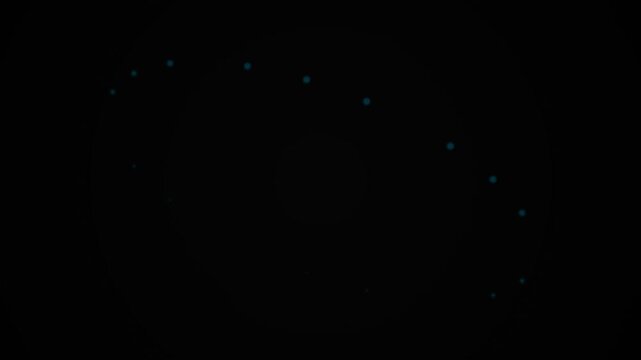 Minimalist ring of small glowing blue dots arranged on a deep black background