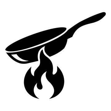 Frying pan with fire silhouette vector