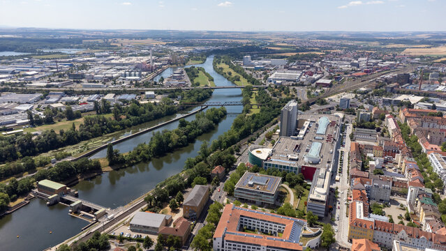 Aerial View of Schweinfurt on the Main River in Lower Franconia, Bavaria, Germany