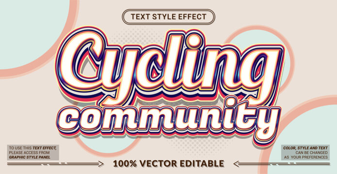 Editable Cycling Community text effect with bold retro typography. Perfect for cycling clubs, biking events, sports branding, posters, and creative designs.