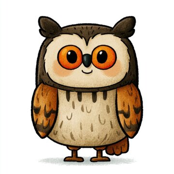 Cute Eurasian eagle owl doodle illustration for children