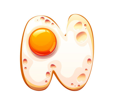 Cartoon cooked egg breakfast English alphabet font type, typeset letter N. Healthy food kids ABC typeface font symbol, omelette English alphabet vector fried egg breakfast typeset sign