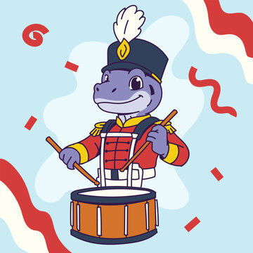 Komodo Dragon Mascot Marching Band Playing Snare Drum