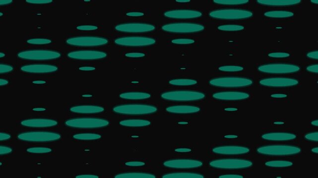 Teal oval shapes arranged in a repeating rhythmic diagonal pattern on black
