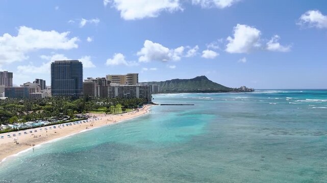 Aerial View of Waikiki Beach with Diamond Head, Honolulu, Hawaii